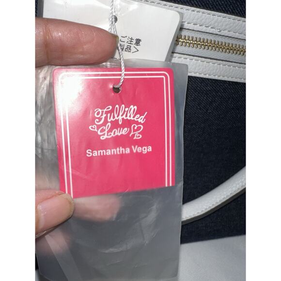 Samantha Vega Fulfilled Love Denim Faux Pearls Tote Bag New NWT - Picture 11 of 12